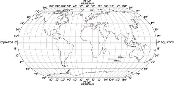 Mapa-múndi com latitude e longitude