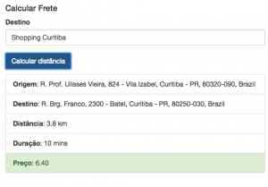 Calcular Frete Distance Matrix Service